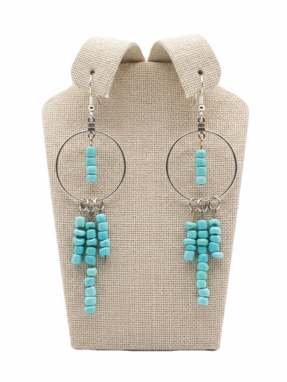 New Handmade S925 Sterling Silver Turquoise Hoop Dangle Earrings
